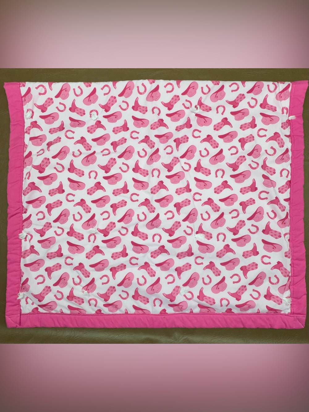 Pink Western Cowgirl Themed Tie Handmade Quilt Baby Blanket